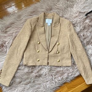 NWOT House of Harlow 1960 Tan Tweed Cropped Blazer